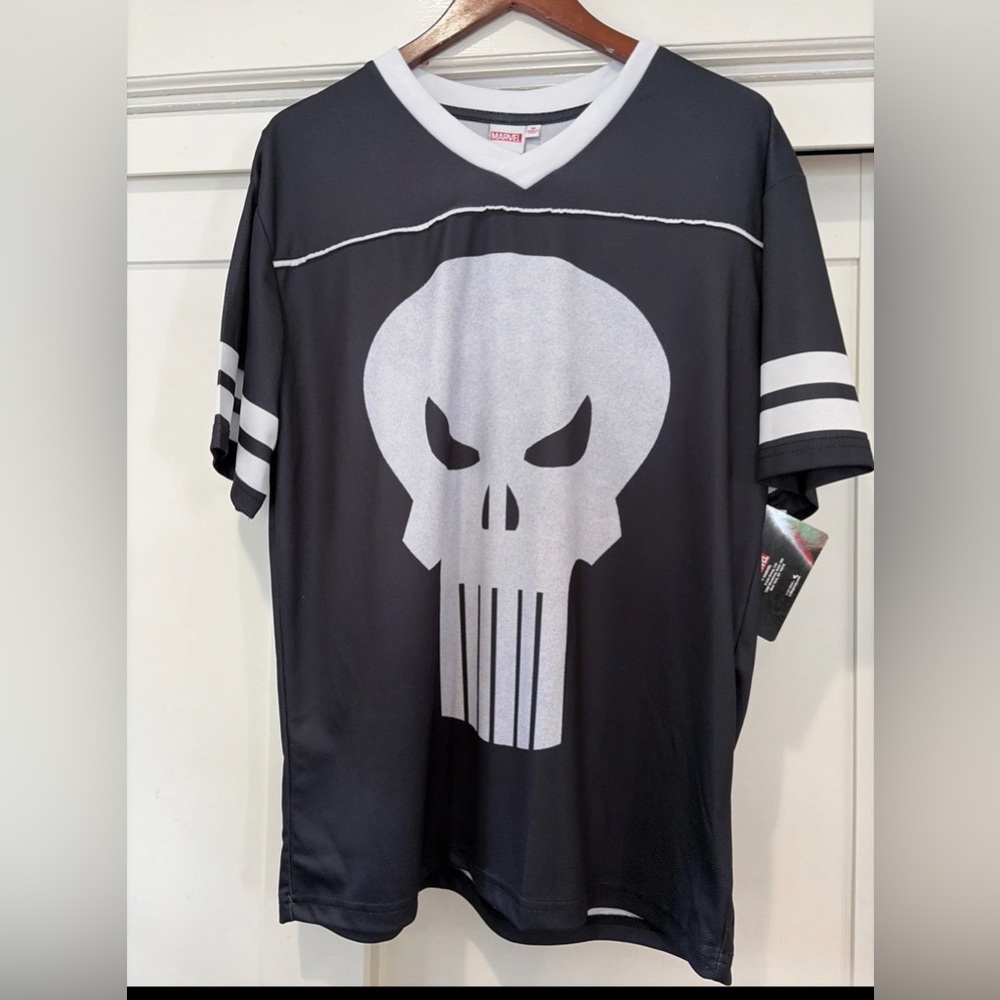 Marvel Punisher Black and White V neck Jersey Size Medium